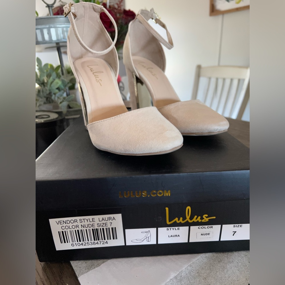 Lulus Laura Nude Velvet Ankle Strap Heels
